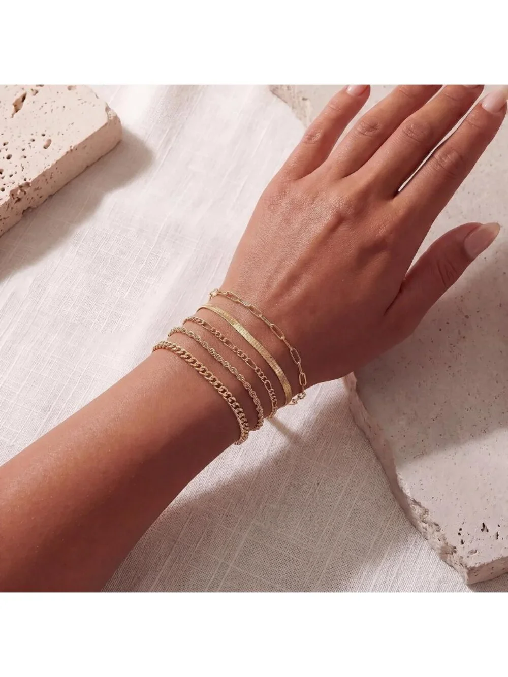 Gold Plated Waterproof Bracelets for Women - Minimalist Stackable Jewelry Set